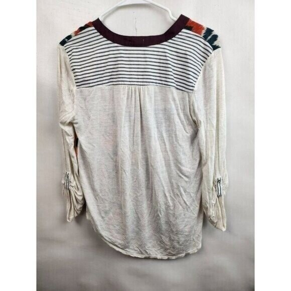 Anthropologie Tiny Womens Sima Ikat BOHO Top Medium Cream Red Aztec Mixed Media - Picture 3 of 9